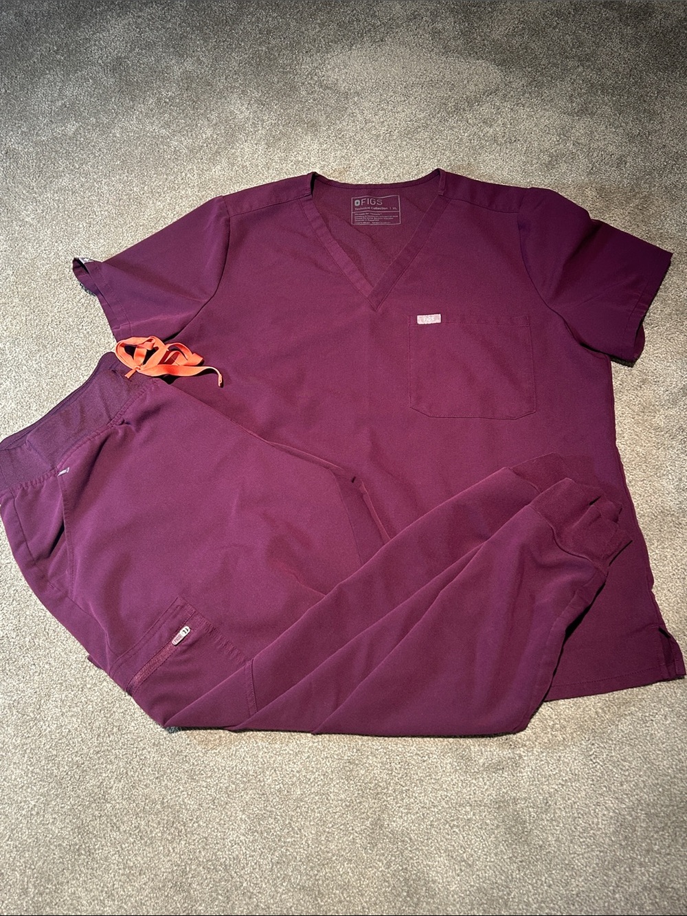 Figs Women's Deep Purple Scrub Set with Orange Drawstring